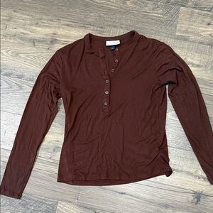 Universal Thread Long-Sleeve Henley Top in Brown